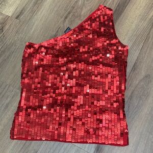 Vintage Y2K Red One-Shoulder Sequin Top Mcbling
